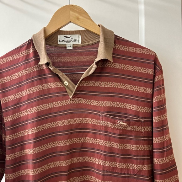 Longchamp Men's Casual Striped Shirt - Red and Tan - Picture 2 of 5